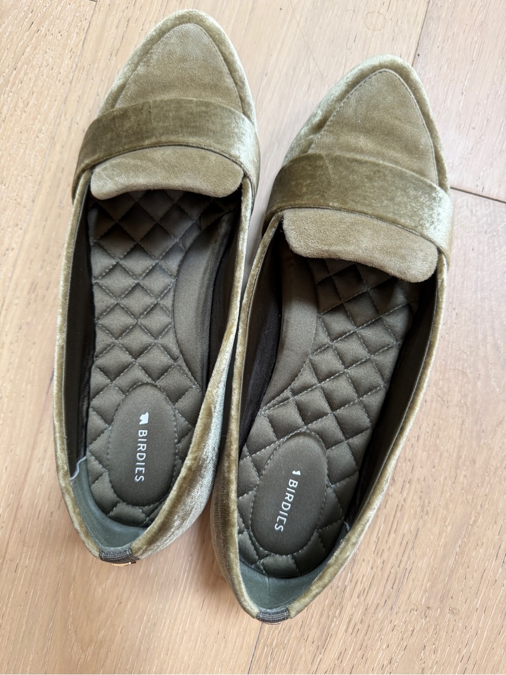Birdies Olive Velvet Penny Loafers